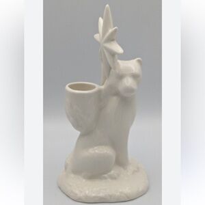 Anthropologie White Leopard Candle Stick Holder